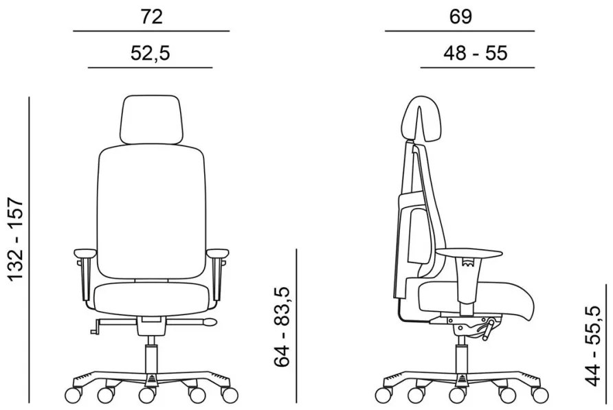 Záťažová ergonomická stolička BOSTON 24/7 — látka, čierna, nosnosť 200 kg