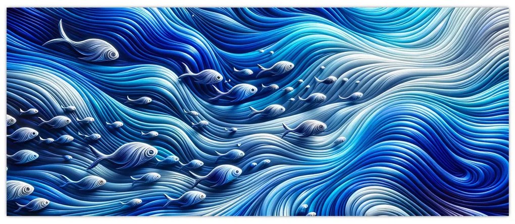 Obraz – Ryby vo vlnách (120x50 cm)