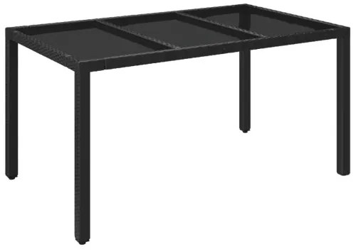 vidaXL Záhradný stôl so sklenenou doskou čierny 150x90x75 cm polyratan-