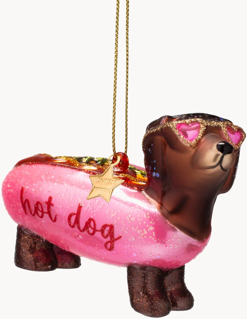 Ručne fúkaná vianočná ozdoba Hotdog Dachshund
