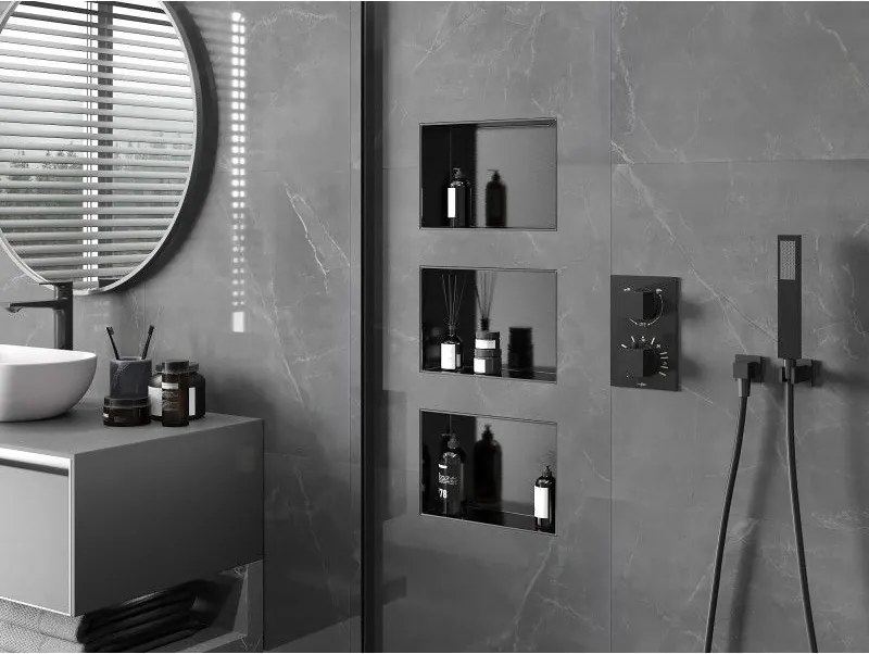 Mexen X-Wall-NR, polica na zapustenie bez príruby 30 x 20 cm, grafitová matná - 19E1302010