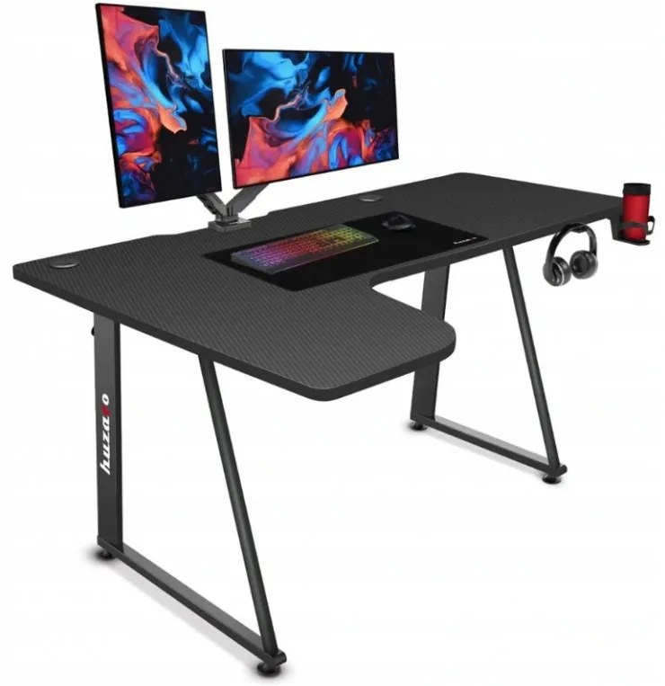 Priestranný rohový herný stôl v čiernej farbe