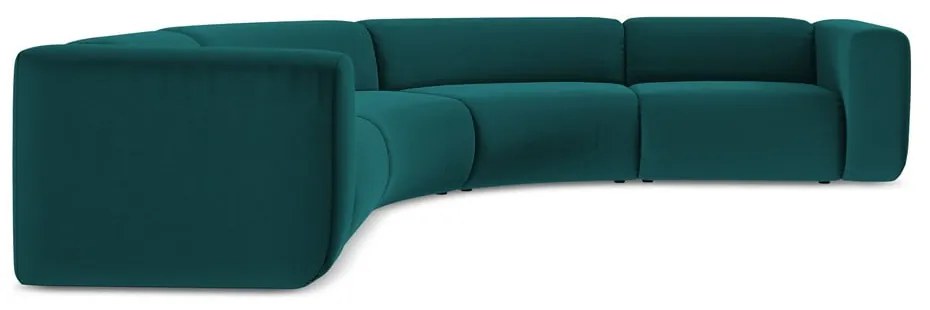 Tyrkysovomodrá zamatová rohová pohovka Ekahi – Makamii