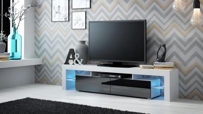 Moderný TV stolík Space, biela / čierny lesk