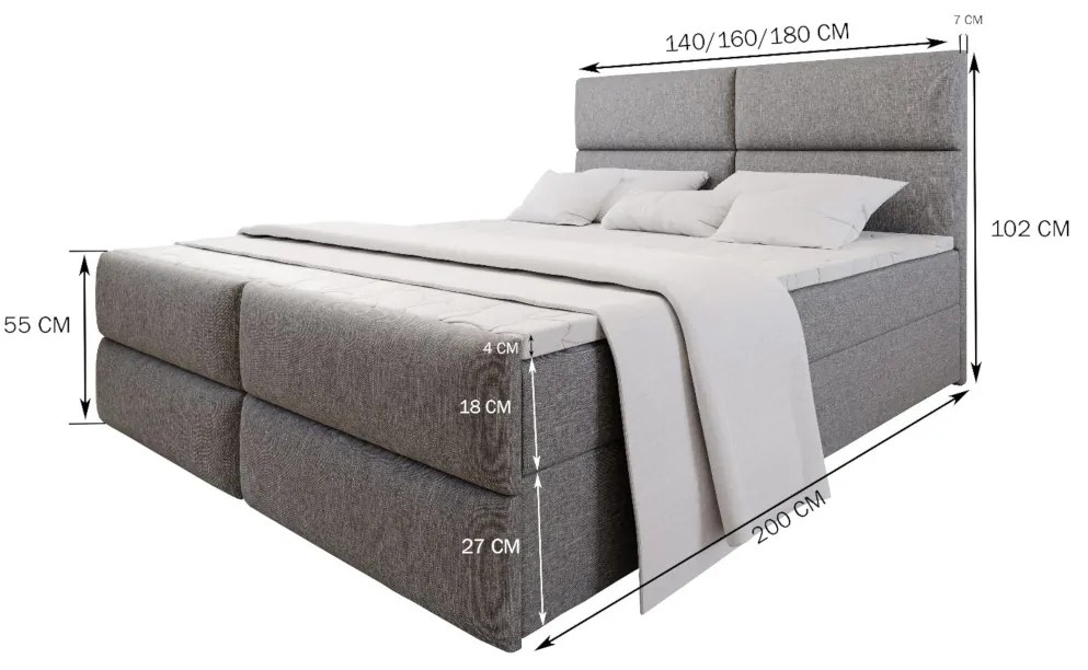 Čalúnená posteľ boxspring MULEN + topper, 140x200, sawana 14