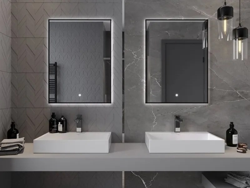Mexen Erma osvetlené kúpeľňové zrkadlo 60 x 80 cm, LED 6000K, proti pare, čierny rám - 9814-060-080-611-70