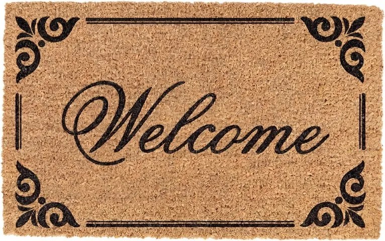Hnedá kokosová rokožka so psíkmi Welcome - 75*45*1 cm