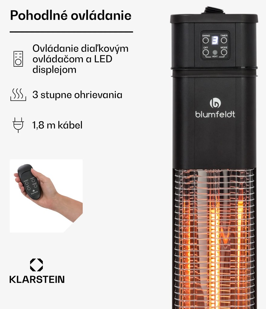 Blumfeldt Heat Guru Plus, infračervený ohrievač, 2000 W, 3 stupne ohrevu, diaľkový ovládač, čierny
