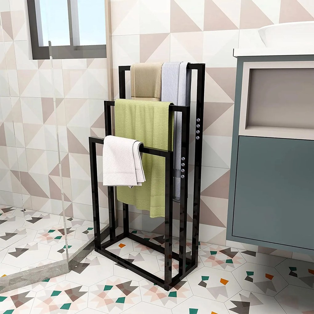 Tutumi Tutumi, 3-ramenný kovový stojan na uteráky 600x260x1000 mm 391840, čierna matná, HOM-01003
