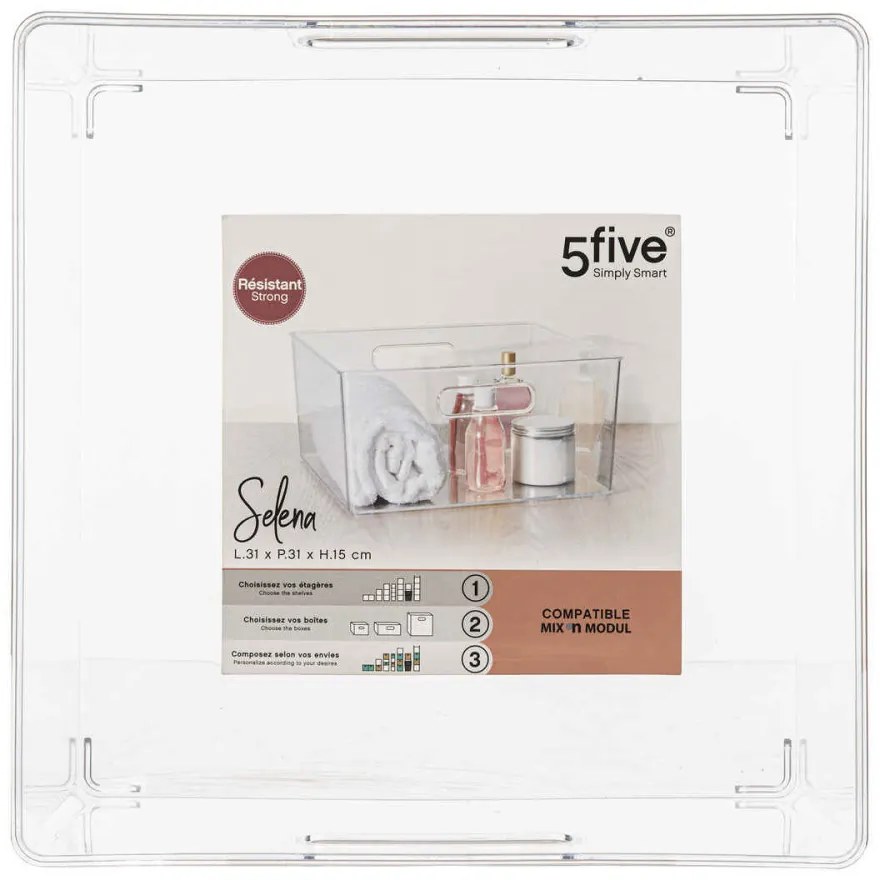 5Five® Transparentný box, viacúčelový, s rúčkami SELENA, 31x31x15