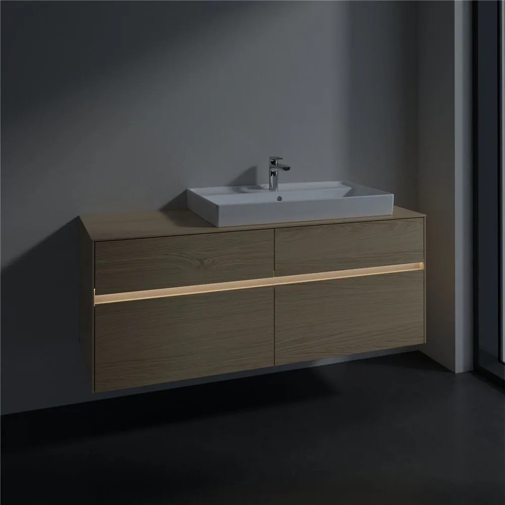 VILLEROY &amp; BOCH Collaro závesná skrinka pod umývadlo na dosku (umývadlo vpravo), 4 zásuvky, s LED osvetlením, 1400 x 500 x 548 mm, Nordic Oak, C090B0VJ