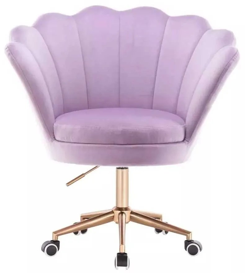 LuxuryForm DESIGN Kreslo FREY VELUR na zlatej podstave s kolieskami - levanduľa
