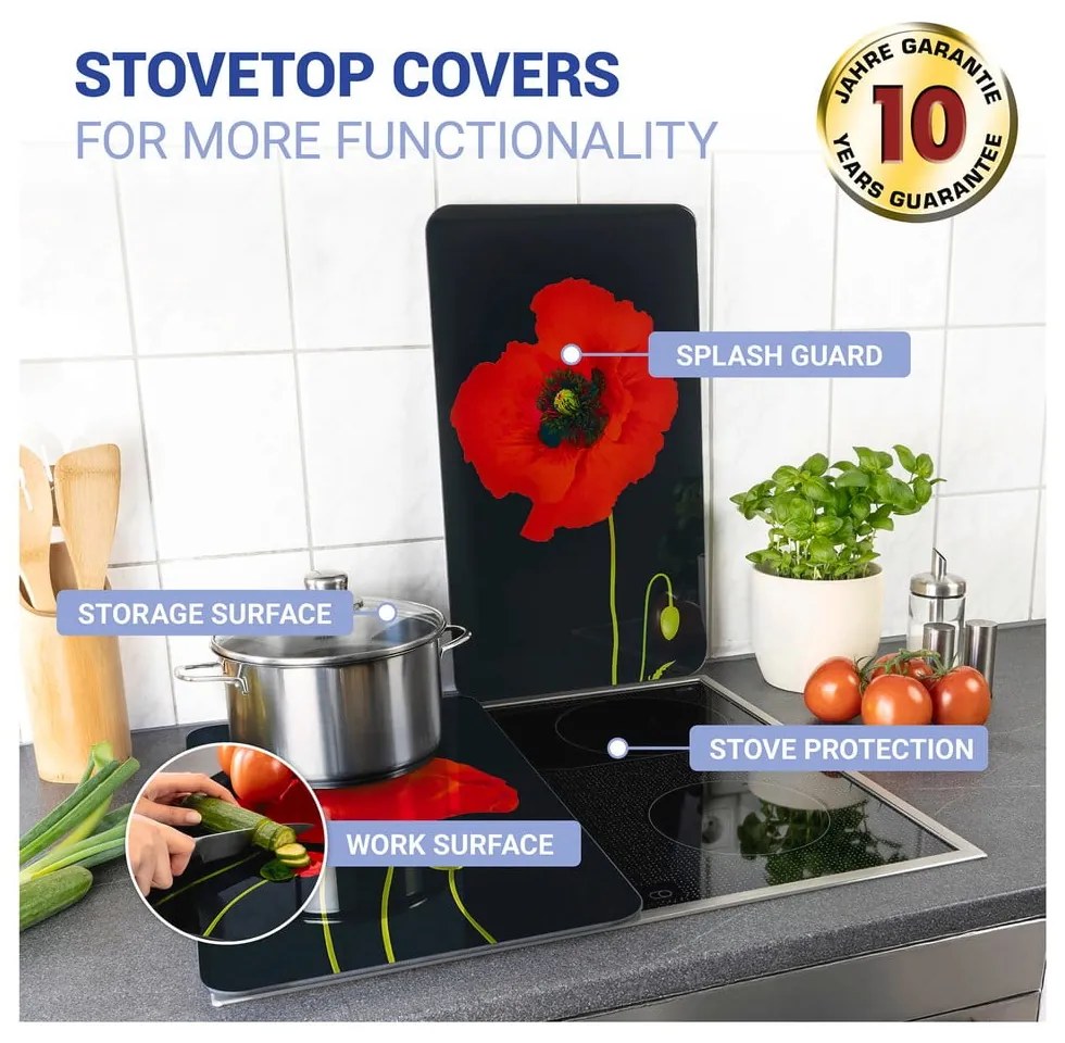 Kryty na sporák v súprave 2 ks z tvrdeného skla 52x30 cm Poppy - Maximex