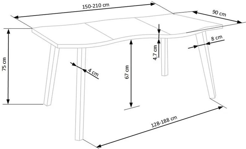 Rozkladací jedálenský stôl BRYNE v dekore dub 150(210)x90