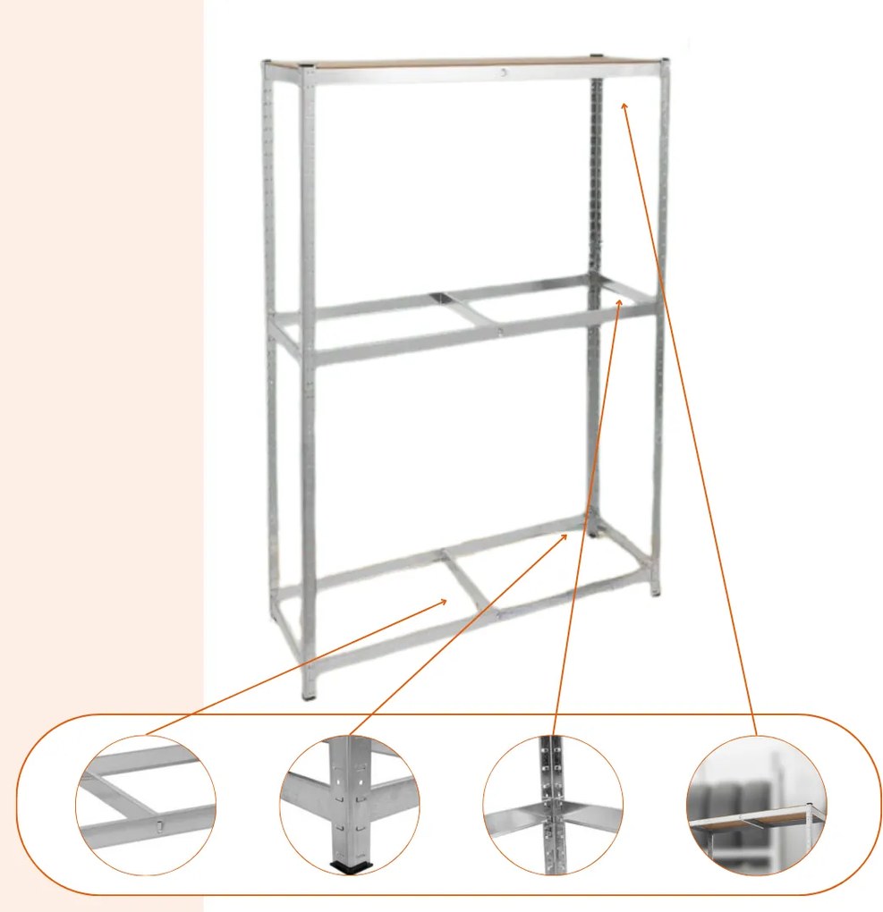 Regál na pneumatiky TYRE, 120x40x180cm, max 795kg, strieborná / bledohnedá Jurhan