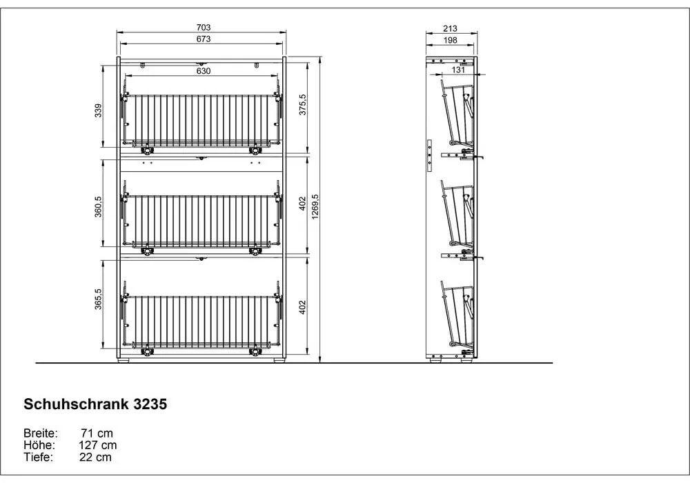 Taupe výklopná skrinka na topánky 71x127x22 cm Ameca – Germania