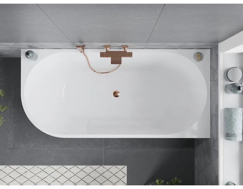 Mexen Mia, voľne stojaca rohová vaňa, pravá, 170 x 80 cm, biela-čierna, ružové zlato prepad, 52691708075P-60