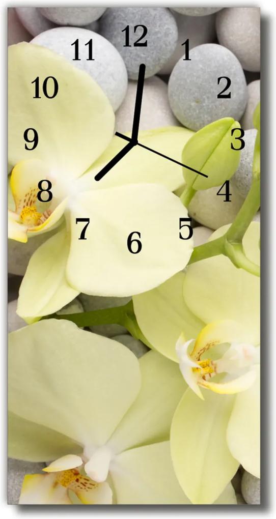 Nástenné hodiny vertikálne  Kvety Stones farebné orchidey