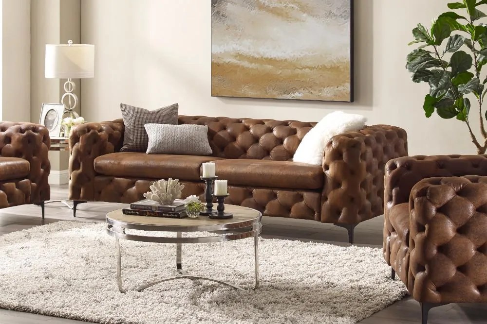Invicta Interior - Elegantná 3-miestna pohovka Chesterfield MODERN BAROQUE 240 cm starožitná hnedá