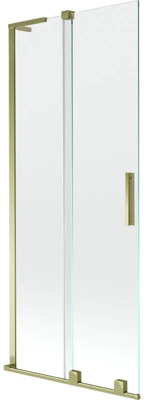 Mexen Velar L, 2-krídlová posuvná vaňová zástena 85 x 150 cm, 8mm číre sklo, zlatý lesklý profil, 896-085-003-01-50