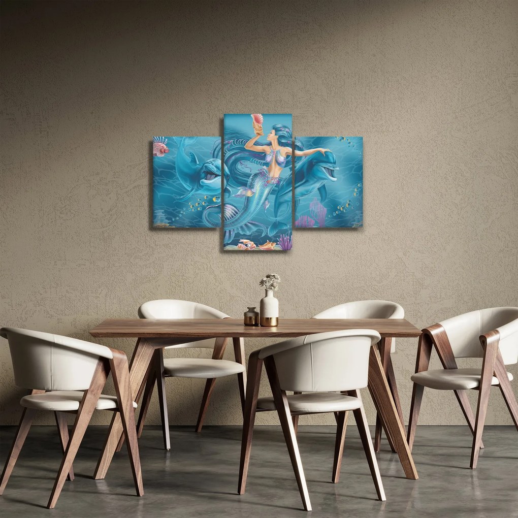 Obraz - Morská víla s delfínmi (90x60 cm)