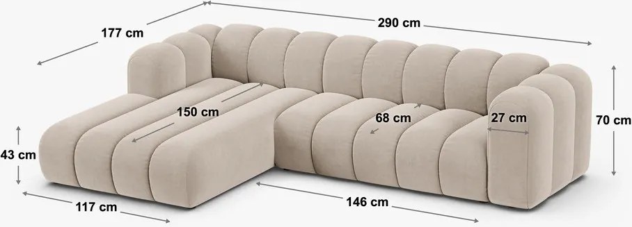 Krémovobiela ženilková rohová pohovka (ľavý roh/s leňoškou) Lupine – Micadoni