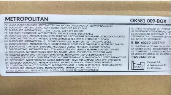 Cersanit Metropolitan, toaletné sedátko z duroplastu s pomalým zatváraním, biela, OK581-009-BOX