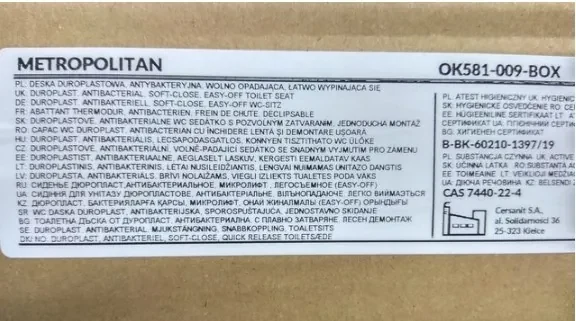 Cersanit Metropolitan, toaletné sedátko z duroplastu s pomalým zatváraním, biela, OK581-009-BOX