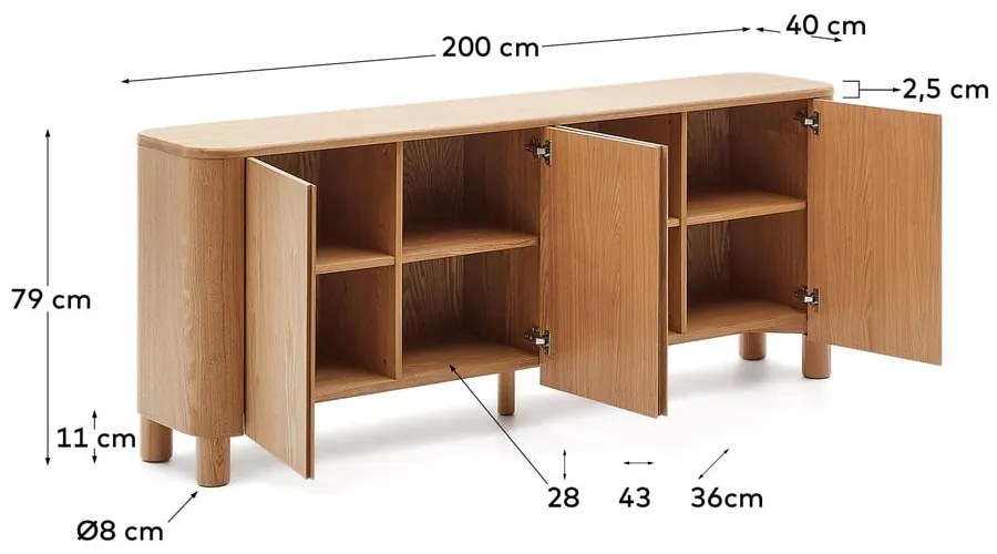 Komoda v dekore jaseňa v prírodnej farbe 200x79x40 cm Salaya – Kave Home
