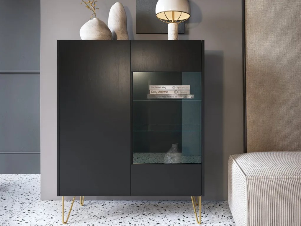 Vitrína Harmony, čierna/čierny mramor