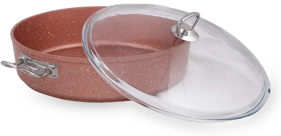 Ružový nízký hliníkový hrniec s pokrievkou Güral Porselen Classic, ø 30 cm