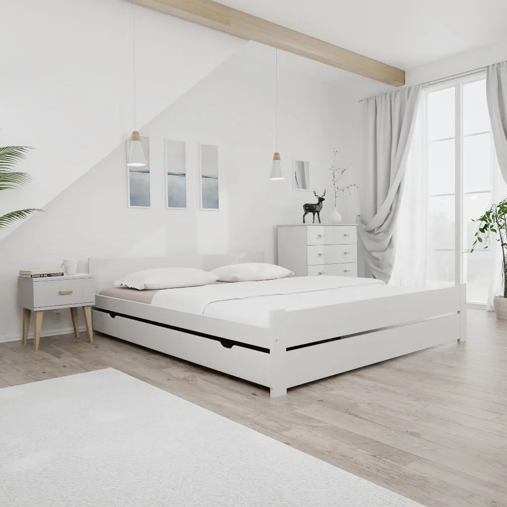 Posteľ IKAROS DOUBLE 180 x 200 cm, biela Rošt: S lamelovým roštom, Matrac: Bez matraca
