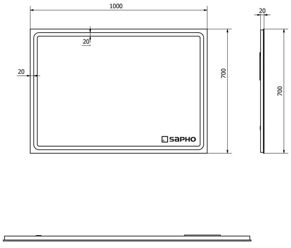 Sapho Sapho, GEMINI LED podsvietené zrkadlo 1000x700mm, GM100