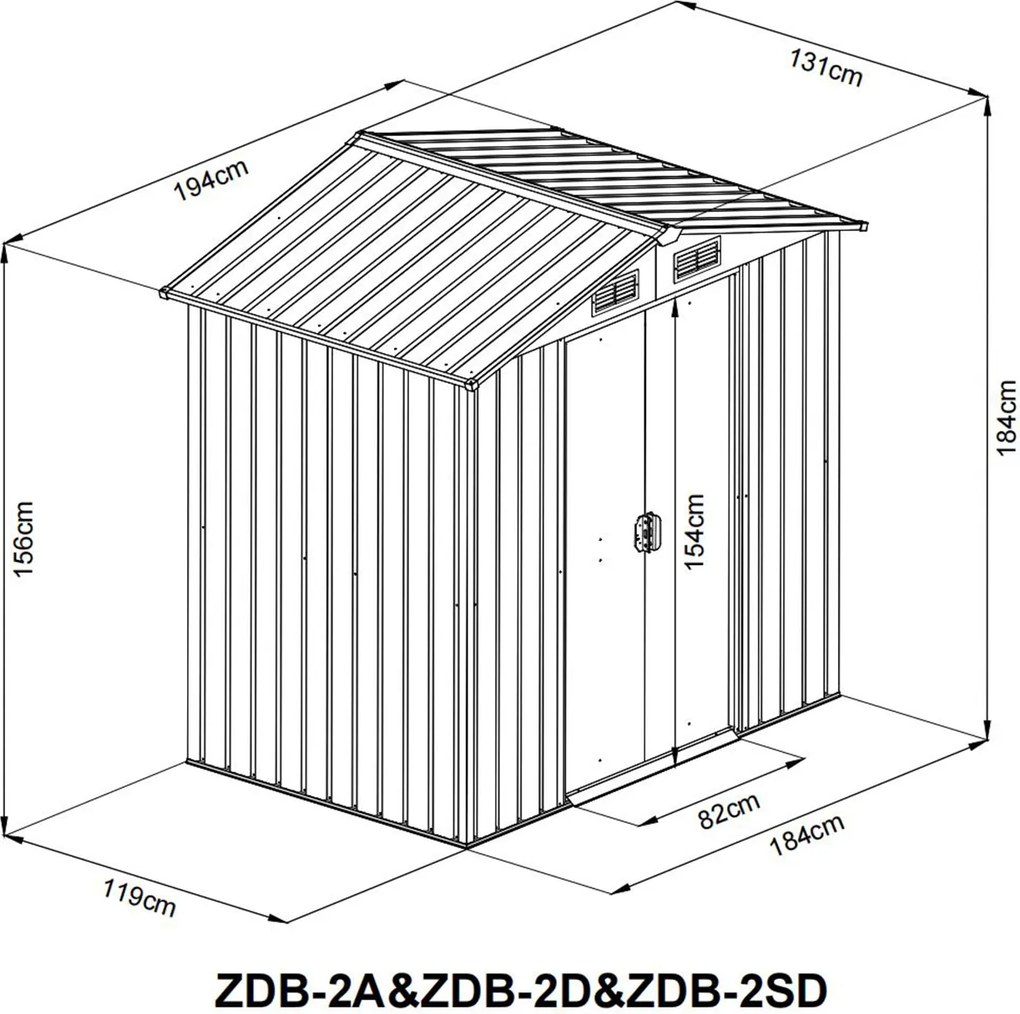 Záhradný domček BestBerg ZDB-2SD / 2,5 m² / 194 x 131 x 184 cm / dekor biele drevo / sivá