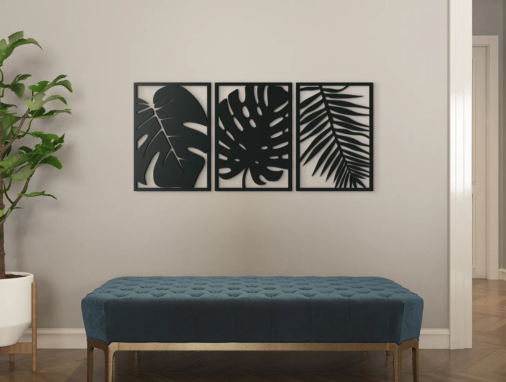 drevko Viacdielny obraz Izbové rastliny Rozmer obrazu: 29,5 x 65 cm, Farba dekorácie: Čierna