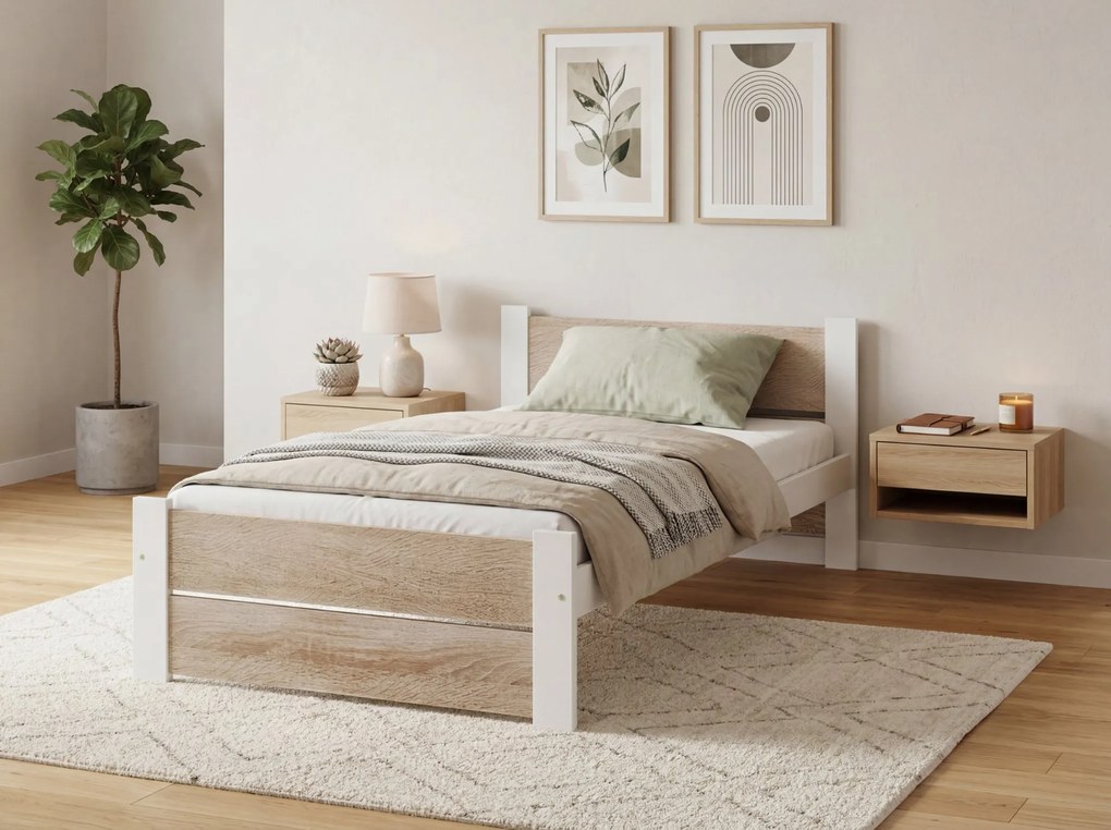 Posteľ IKAROS DOUBLE 80 x 200 cm, biela/dub sonoma Rošt: S lamelovým roštom, Matrac: Matrac DELUXE 10 cm