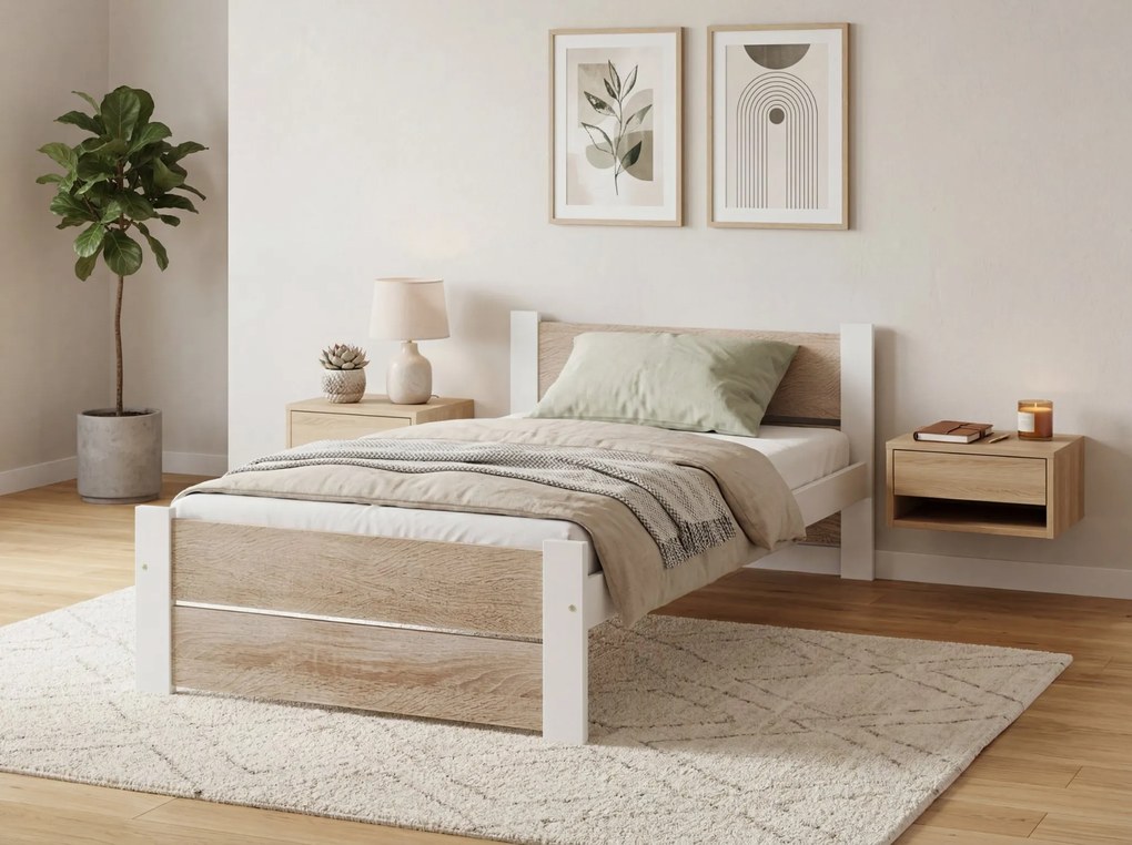 Posteľ IKAROS DOUBLE 80 x 200 cm, biela/dub sonoma Rošt: S latkovým roštom, Matrac: Matrac COCO MAXI 20 cm
