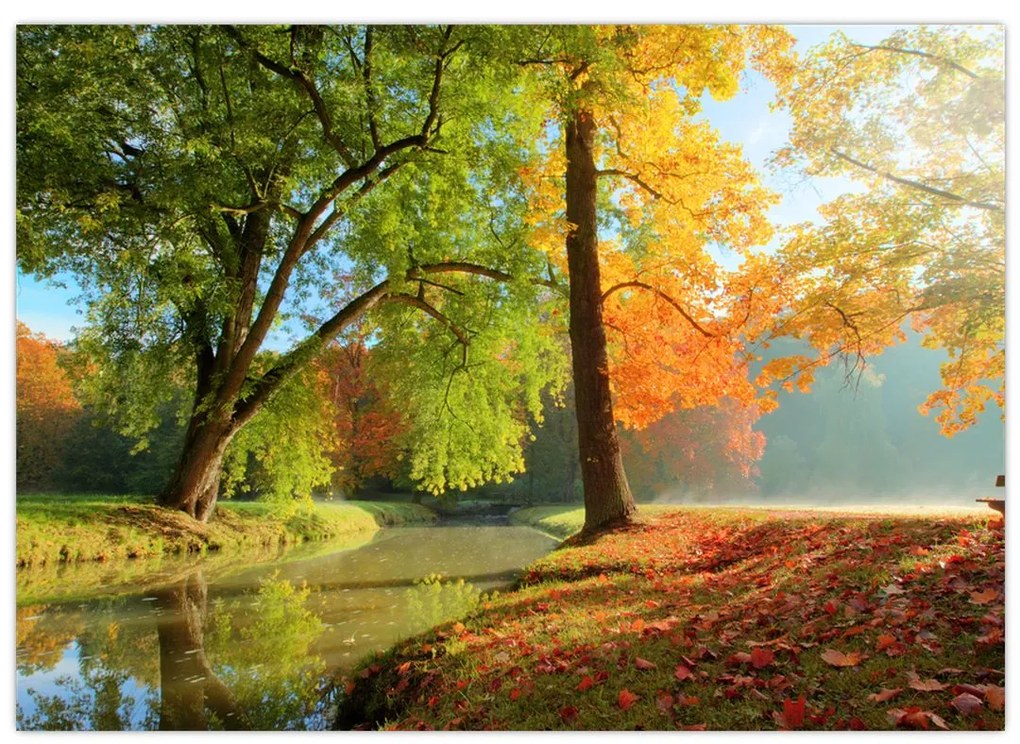 Sklenený obraz - Pokojná jesenná krajina (70x50 cm)