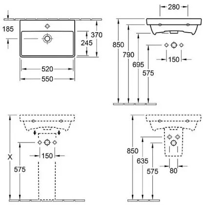 Villeroy & Boch 4A005501 - Závesné umývadlo AVENTO 55x37 cm keramika/biela