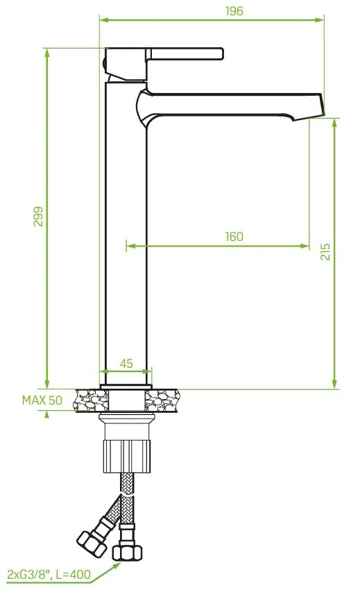 Laveo Alita, vysoká umývadlová batéria h-299, chrómová, LAV-BVA_02ND