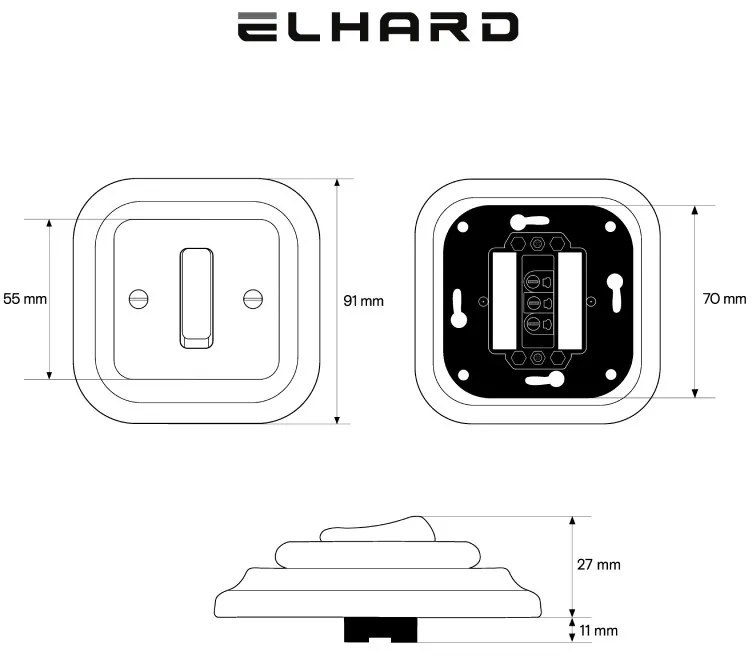 Elhard Štvorcový keramický vypínač s kolískou č.1, čierny KV1301B