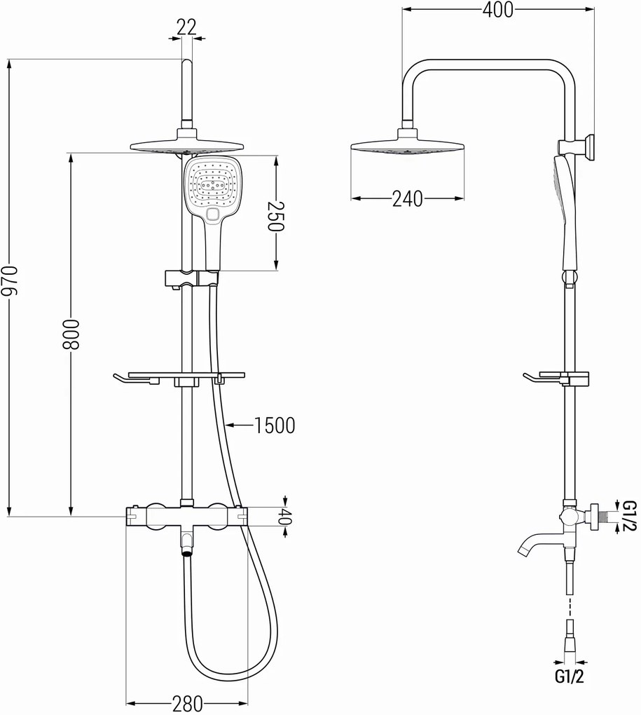 Mexen - KT17 sprchový set s termostatickou vaňovou batériou Kai, chrómová-biela, 779001793-02