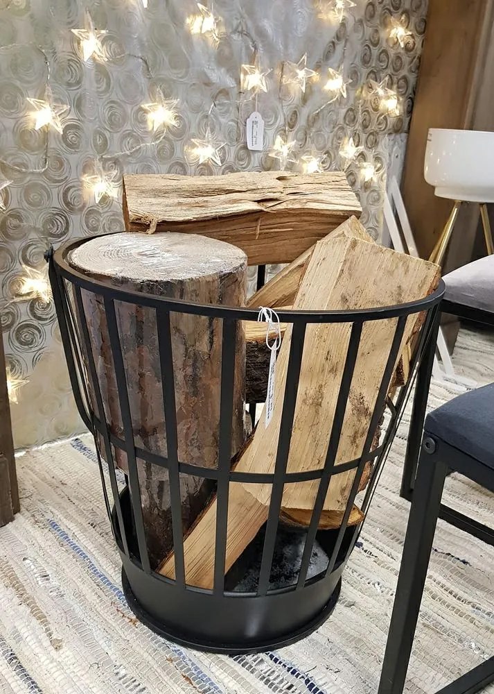 Kovový kôš na drevo Loft, 38x38 cm, čierna
