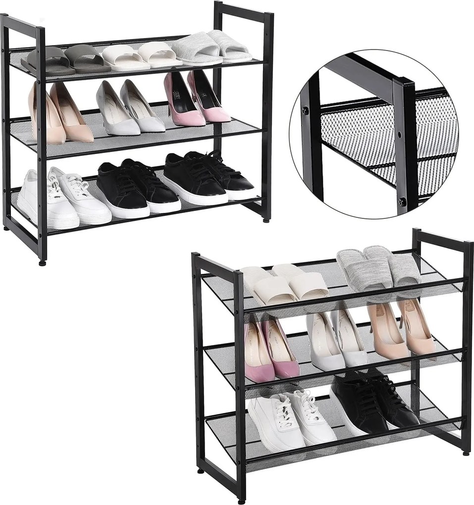 3-úrovňový stojan na topánky, botník, 74 x 30,7 x 62,8 cm, čierny