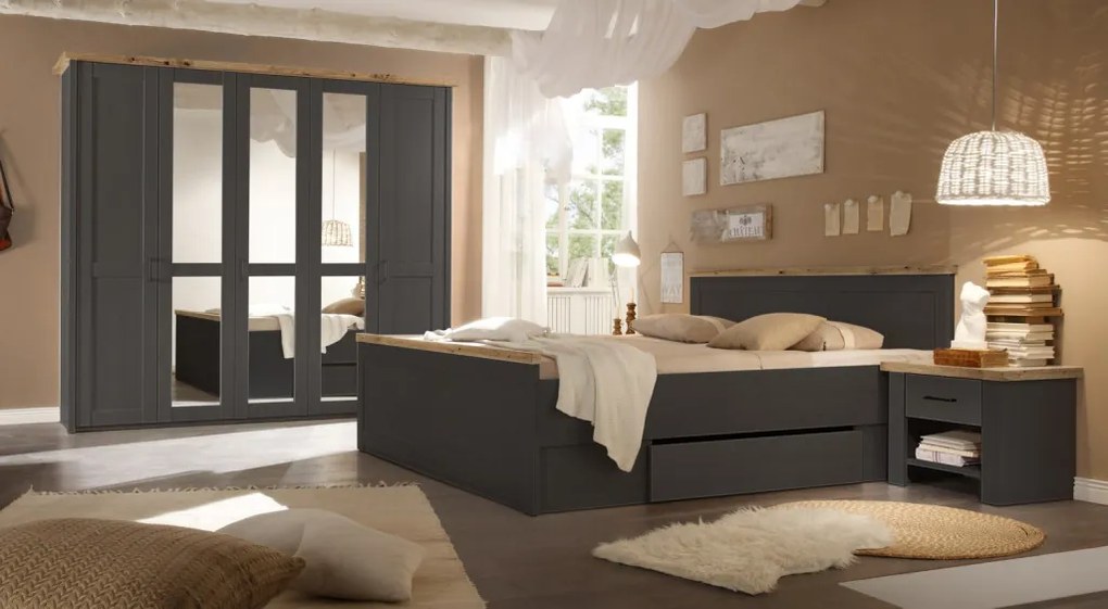 Šatníková skriňa Locarno, 5-dverová, grafit/dub artisan