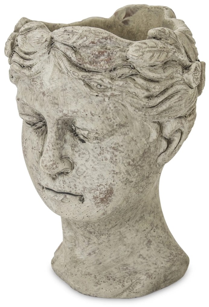 kvetináč keramika v podobe ženskej hlavy antik šedý 20x14x14,5