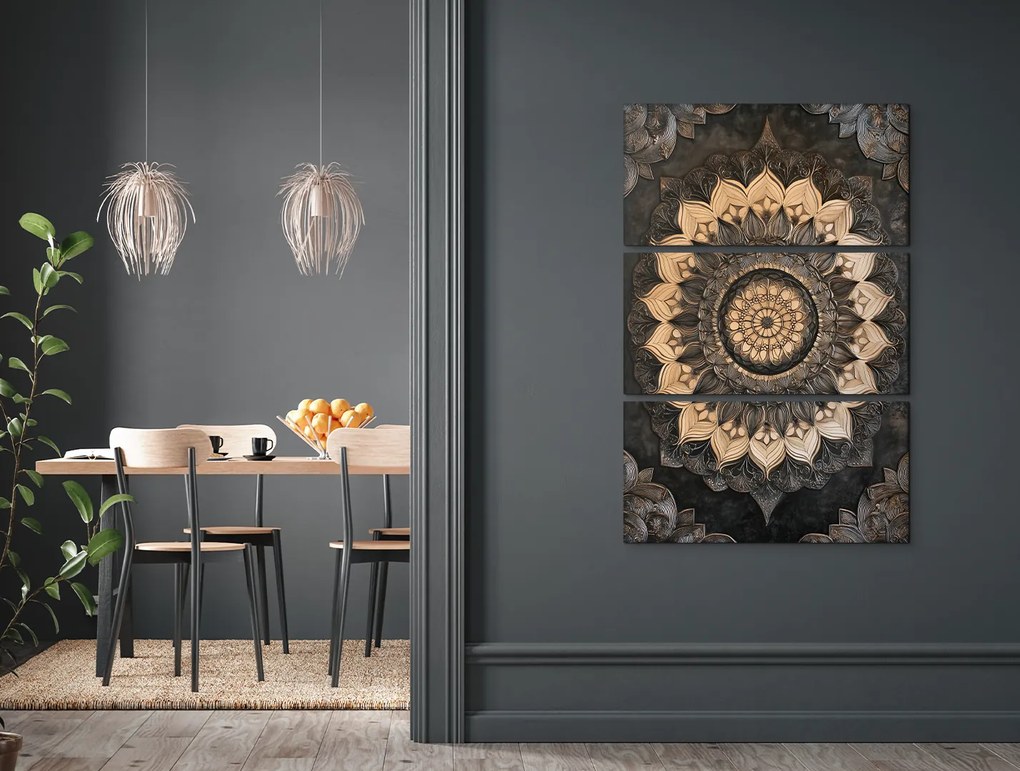drevko | 3-dielna mandala Zemská rovnováha 76 x 50 cm