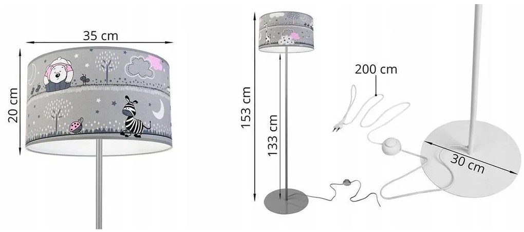Detská stojacia lampa Ladybird, 1x textilné tienidlo so vzorom, (výber z 2 farieb konštrukcie), o