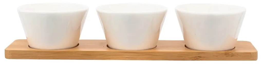 Altom Porcelánový set na dipy na bambusovom podnose Regular 150 ml, 3 ks