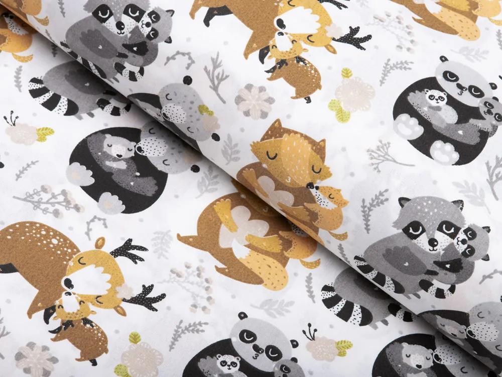 Biante Detská bavlnená obliečka na vankúš s lemom Sandra SA-223 Zvieratká s mláďátkami 40 x 40 cm
